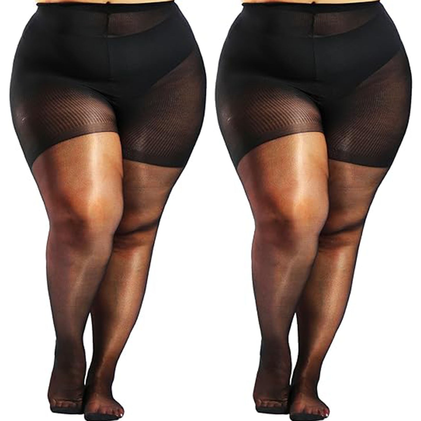 CaiDieNu Plus Size Pantyhose Women's Sheer Pantyhose Ultra-Thin Anti-Snag Tights, 2-Pack, Black