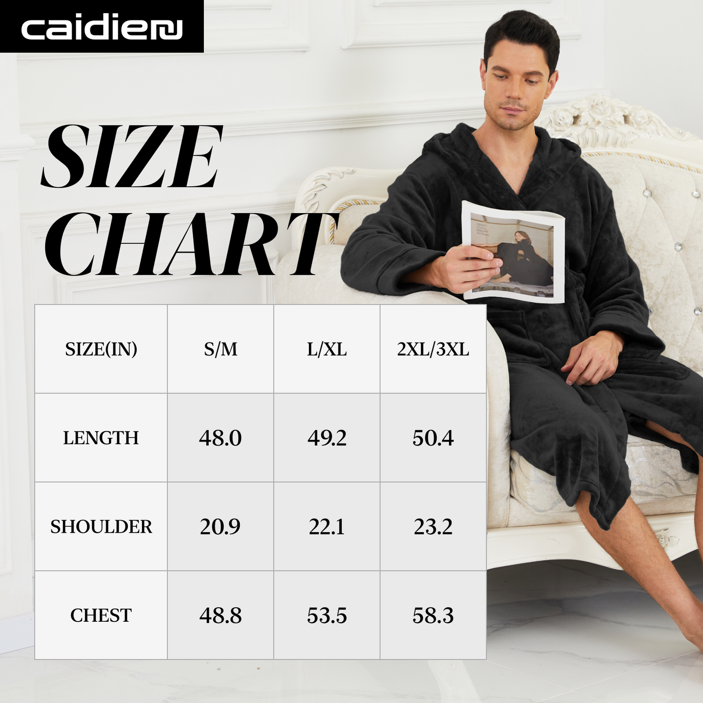 Men Robes, CaiDieNu Bathrobe for Men with Hood & Pockets, Soft Plush Bathrobe Winter Warm Sleepwear Spa Robe