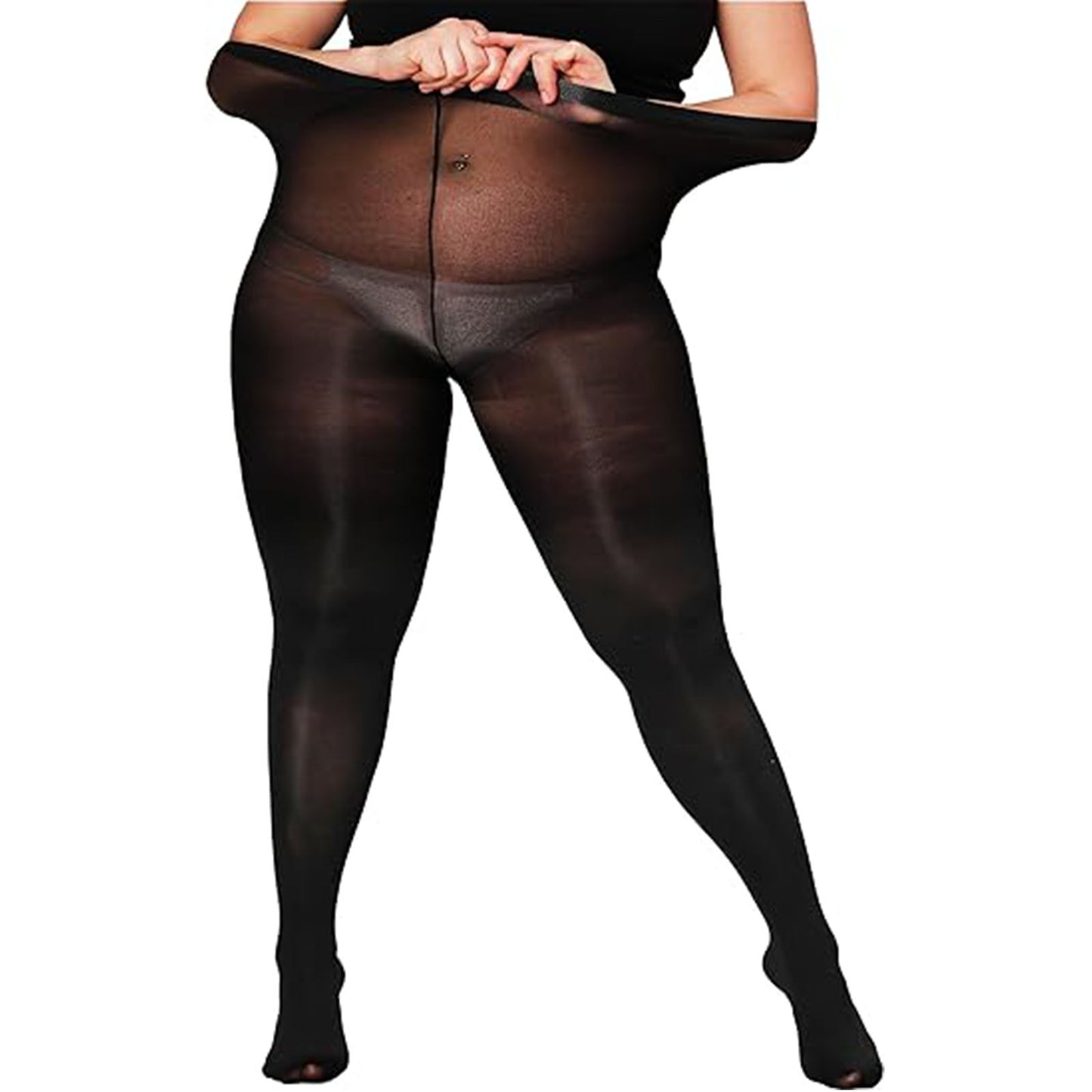 CaiDieNu Plus Size Pantyhose for Women Nylon Sheer Tights 8D Ultra-Thin Anti-Snag Stockings, 2-Pack, Black & Nude