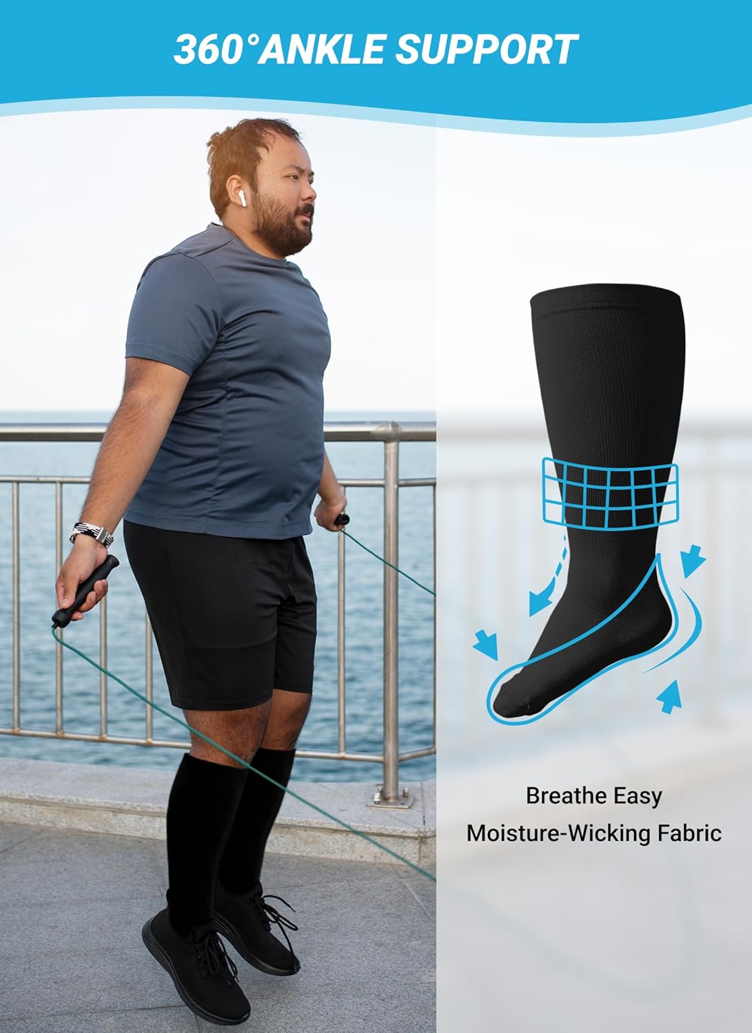 AMITOFO Plus Size Compression Socks: Wide Calf Compression Stockings for Men Women - Extra Large 20-30 mmHg Compression Hose Support for Running Travel Nurses Pregnancy 3 Pairs