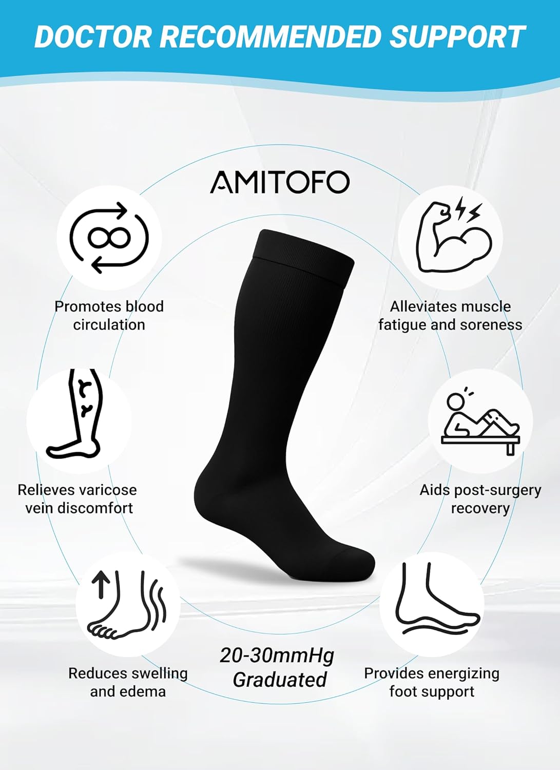 AMITOFO Plus Size Compression Socks: Wide Calf Compression Stockings for Men Women - Extra Large 20-30 mmHg Compression Hose Support for Running Travel Nurses Pregnancy 3 Pairs