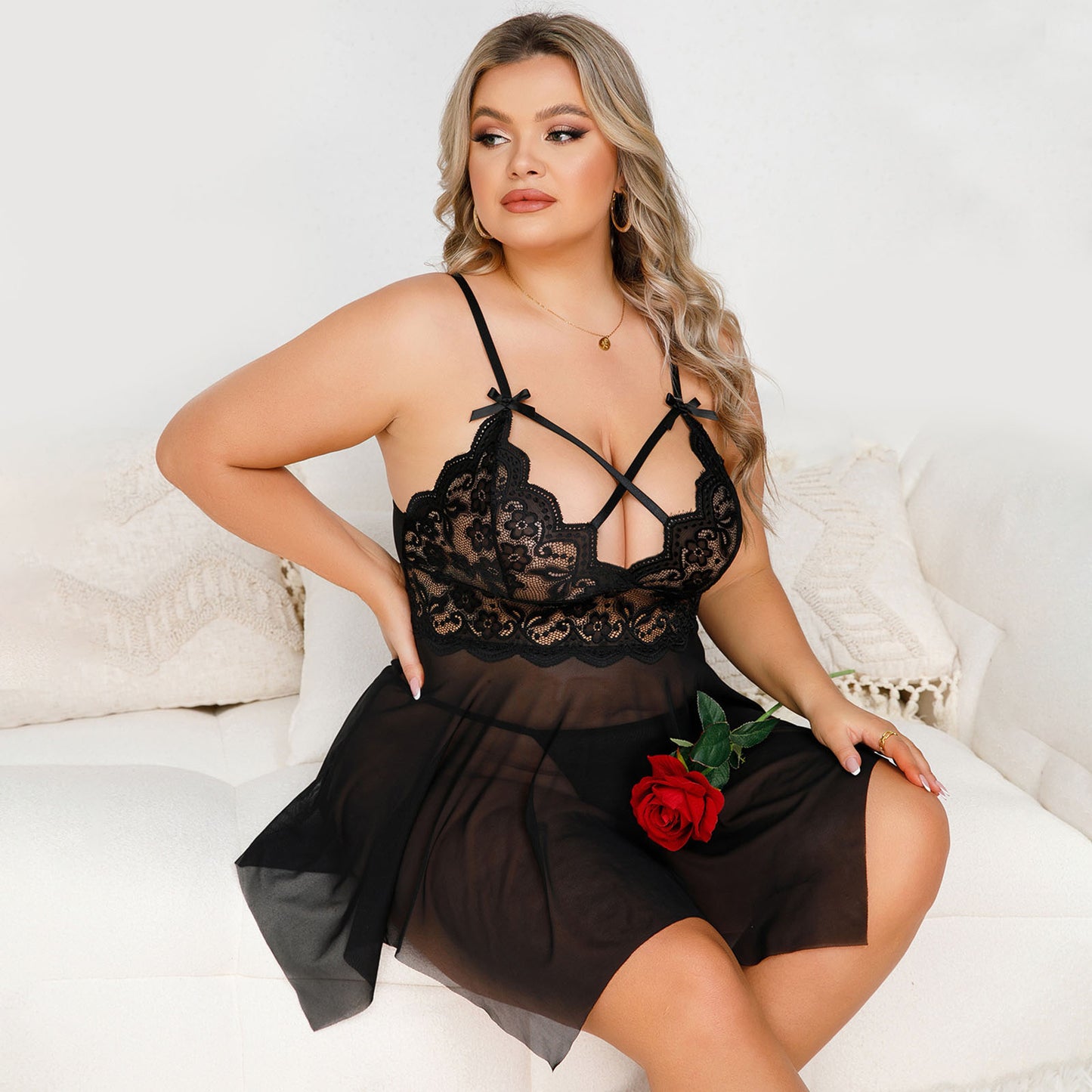 CaiDieNu Plus Size Lingerie for Women Sexy Nightdress Lace and Mesh Chemise - Sizes XL to 4XL