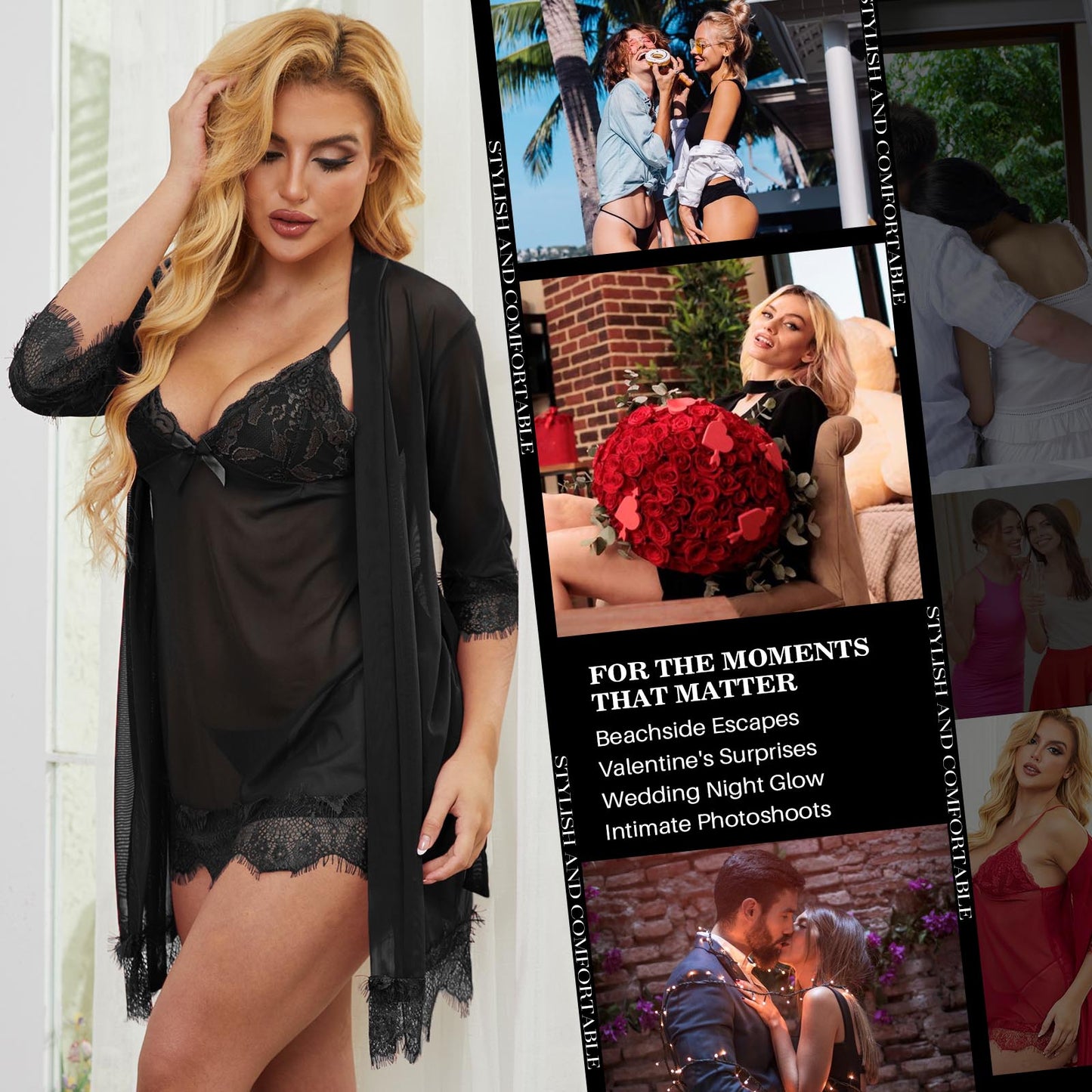 Sexy Lingerie, CaiDieNu 3 Piece Lace Lingerie Robe Set, Lingerie for Women Sleepwear V-Neck Lingerie