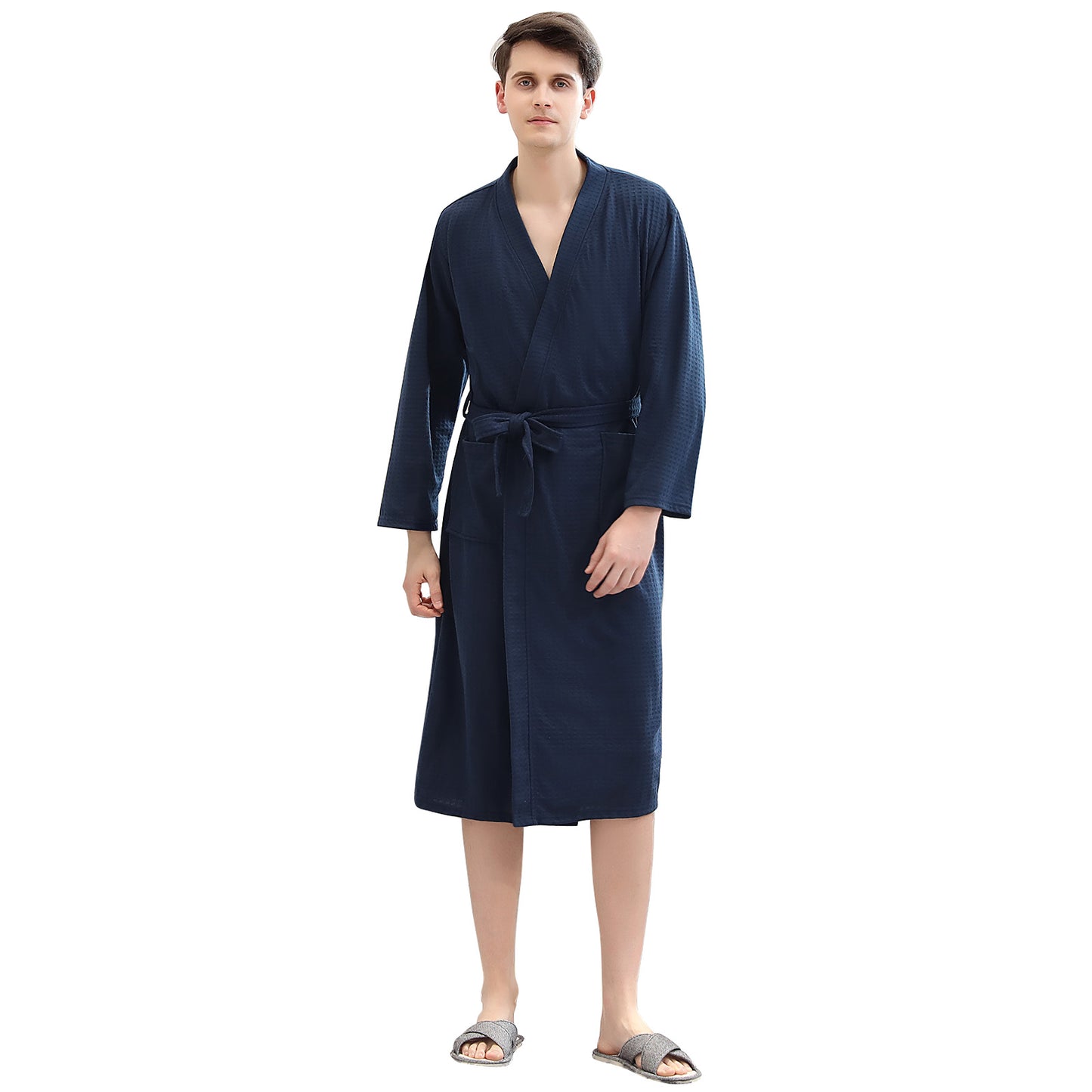CAIDIENU Mens Robe Soft Knit Robe for Men and Women Lightweight Navy Blue