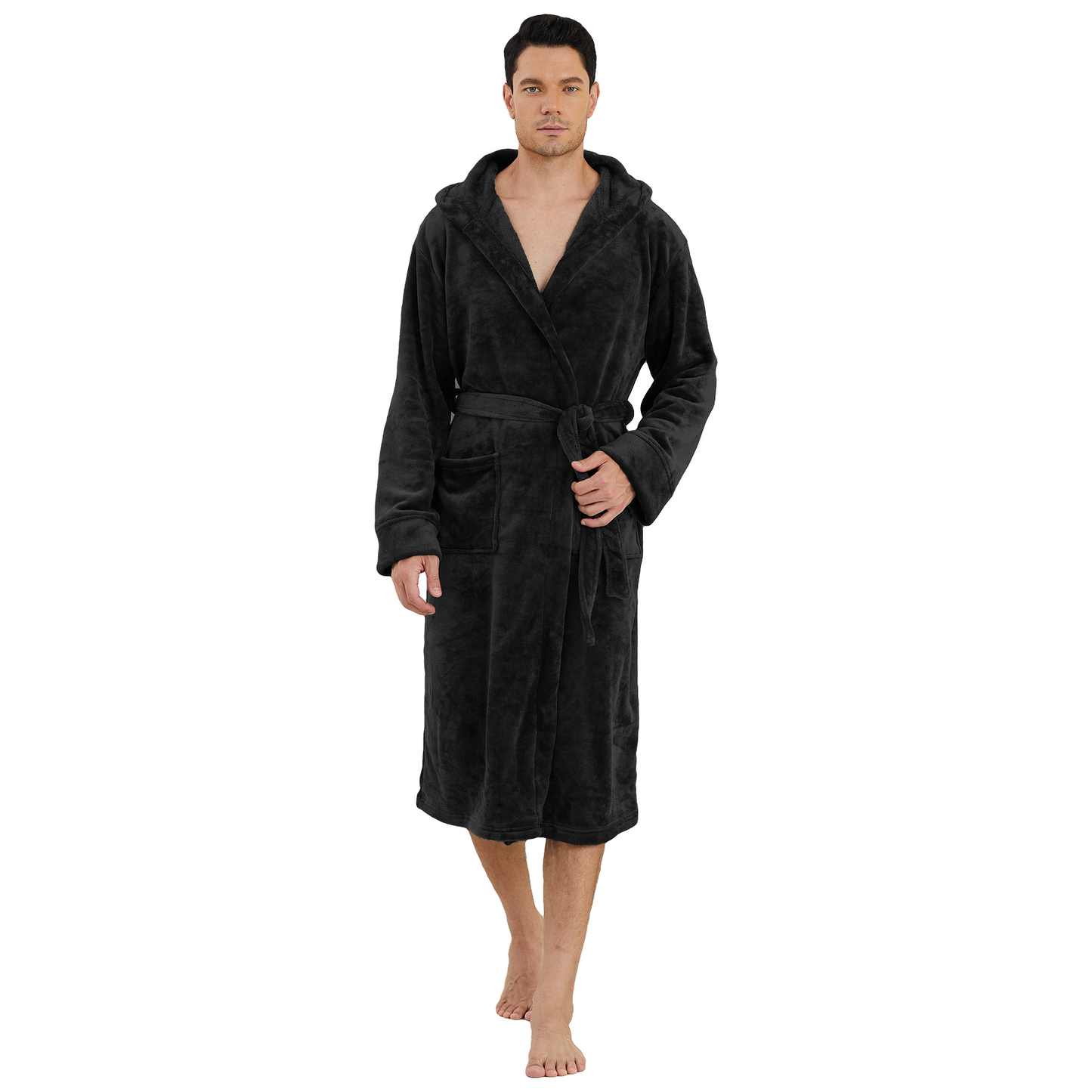 Men Robes, CaiDieNu Bathrobe for Men with Hood & Pockets, Soft Plush Bathrobe Winter Warm Sleepwear Spa Robe