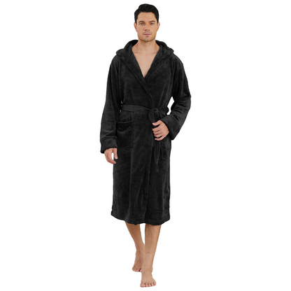 Men Robes, CaiDieNu Bathrobe for Men with Hood & Pockets, Soft Plush Bathrobe Winter Warm Sleepwear Spa Robe
