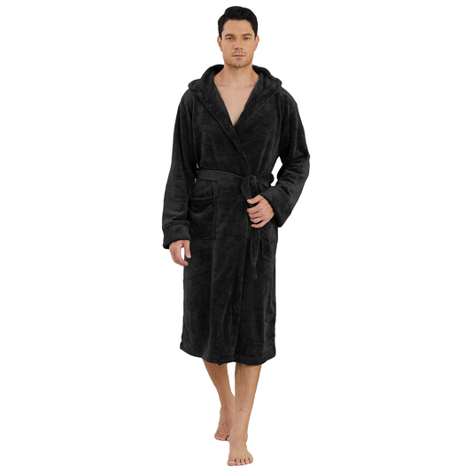Men Robes, CaiDieNu Bathrobe for Men with Hood & Pockets, Soft Plush Bathrobe Winter Warm Sleepwear Spa Robe