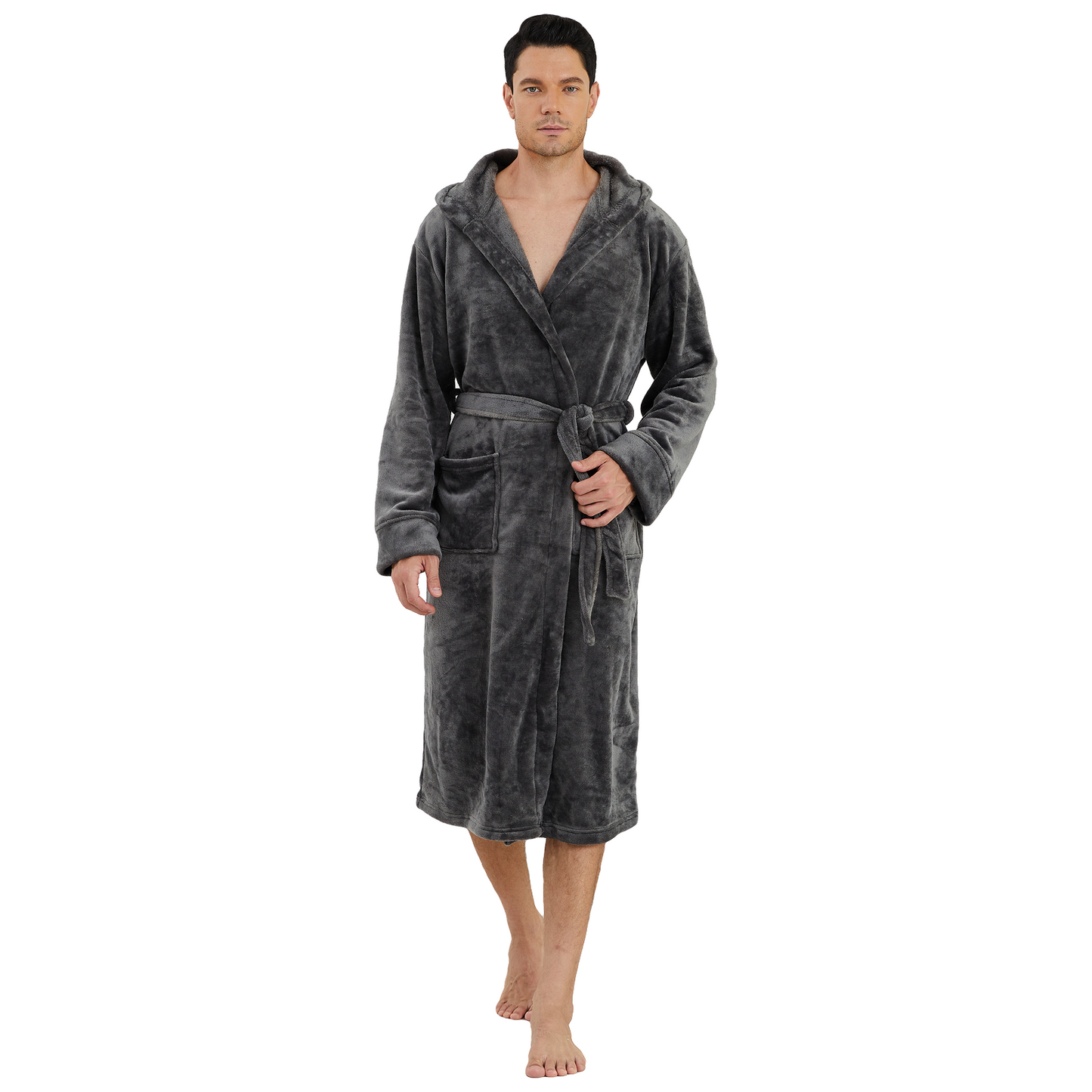 Men Robes, CaiDieNu Bathrobe for Men with Hood & Pockets, Soft Plush Bathrobe Winter Warm Sleepwear Spa Robe