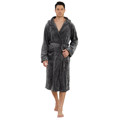 Men Robes, CaiDieNu Bathrobe for Men with Hood & Pockets, Soft Plush Bathrobe Winter Warm Sleepwear Spa Robe