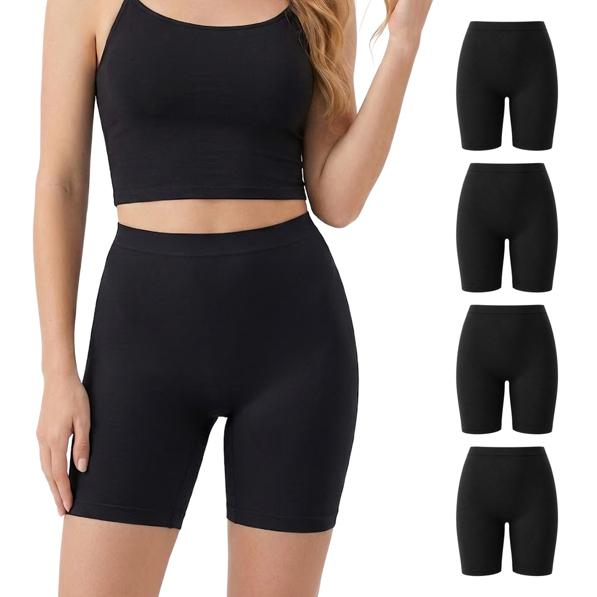 CaiDieNu Slip Shorts for Women Under Dresses, Seamless Anti Chafing Long Leg Boyshorts Panties with Light Compression, No Ride Up for Yoga Workout Cycling, 4 Pack