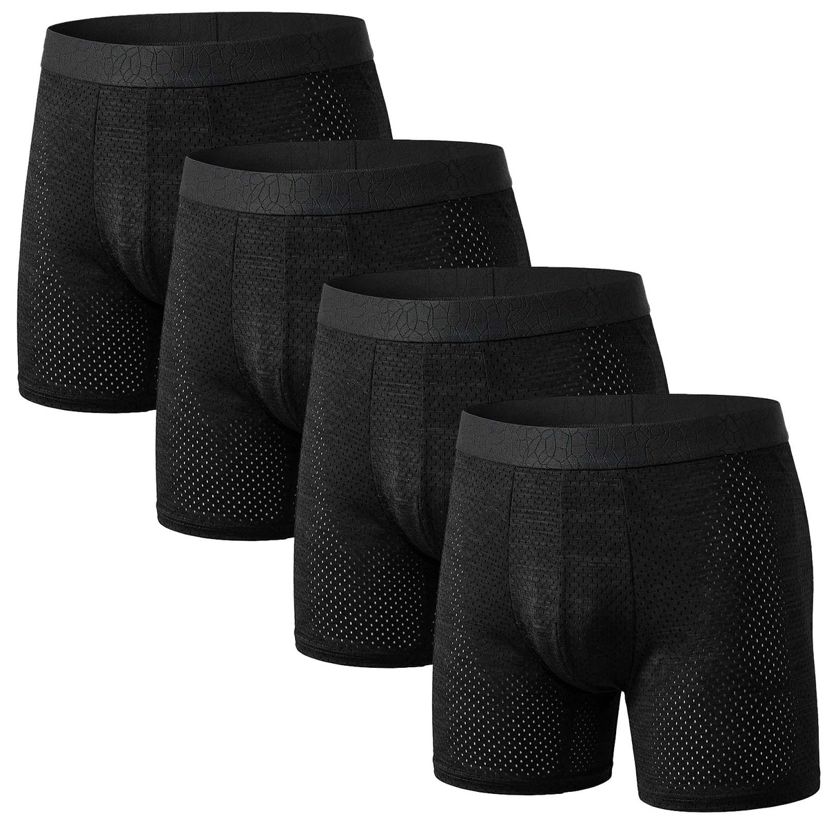 Mens Boxers, CaiDieNu Mens Cooling Mesh Boxer Briefs with Graphene Gusset Breathable Quick Dry Soft Stretch Long Leg Anti Chafing Trunks for Gym Running Summer, 4, Pack L