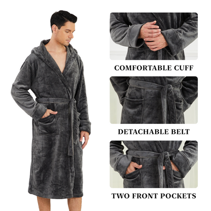 Men Robes, CaiDieNu Bathrobe for Men with Hood & Pockets, Soft Plush Bathrobe Winter Warm Sleepwear Spa Robe