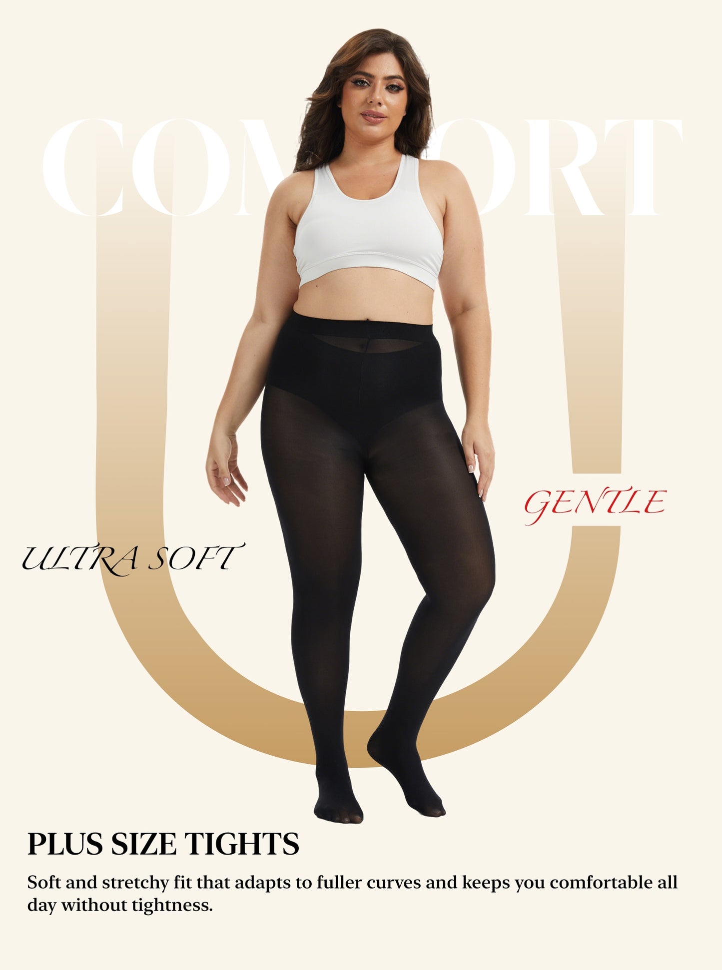 Plus Size Tights for Women, CaiDieNu Womens Tights, 80D Semi Opaque High Waist Pantyhose, Control Top Plus Size Tights, 2 Pairs