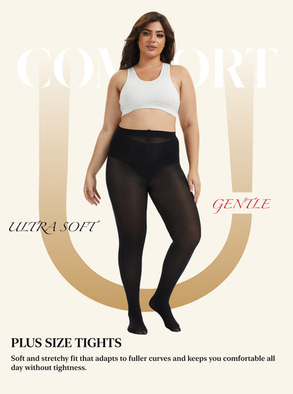 Plus Size Tights for Women, CaiDieNu Womens Tights, 80D Semi Opaque High Waist Pantyhose, Control Top Plus Size Tights, 2 Pairs