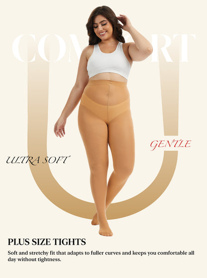 Plus Size Tights for Women, CaiDieNu Womens Tights, 80D Semi Opaque High Waist Pantyhose, Control Top Plus Size Tights, 2 Pairs