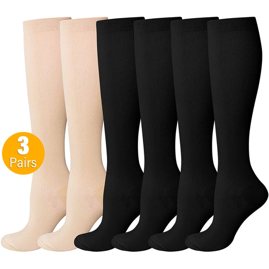 Compression Socks for Women and Men, CaiDieNu Womens Compression Socks 20-30 mmHg, 3 Pairs Knee High Compression Socks for Running, Nurse, Pregnancy and Travel