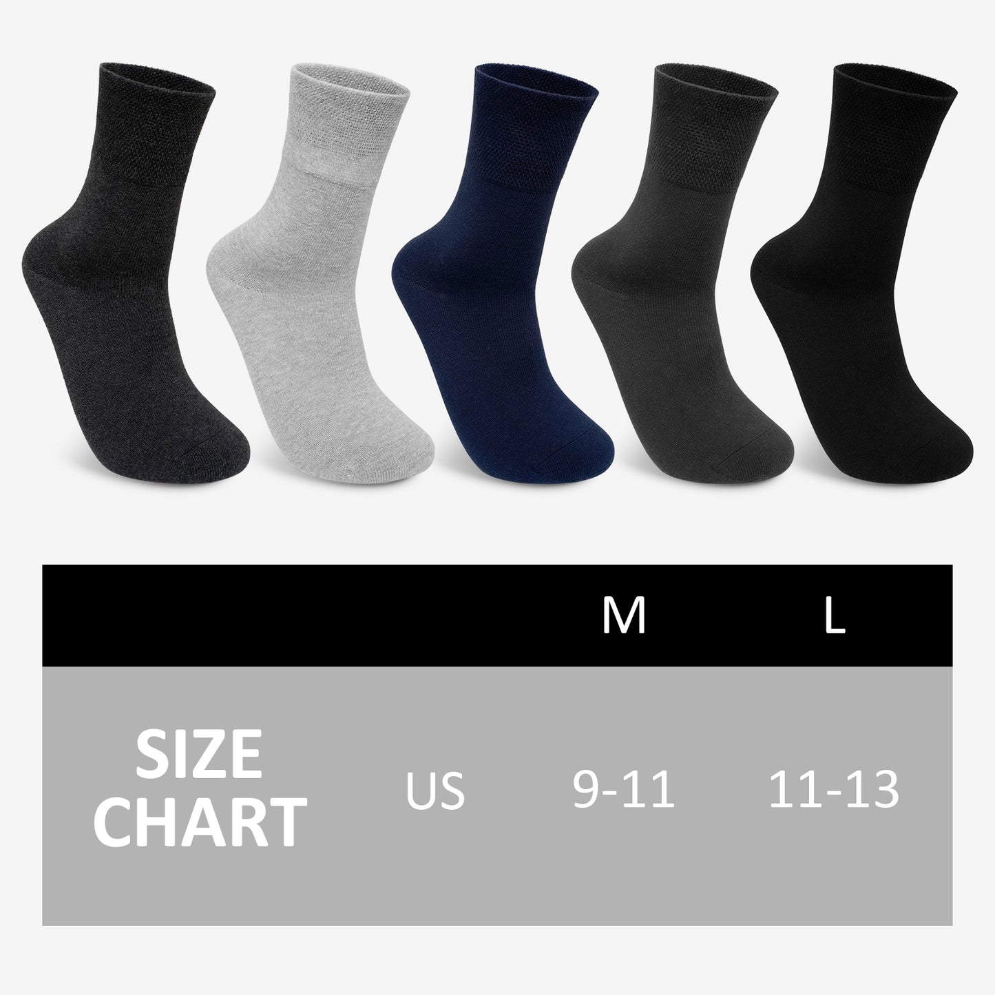 Mens Dress Socks - 5 Pairs Mens Socks, CaiDieNu Breathable Crew Socks Non Binding Cotton Socks for Work Business Leisure Home