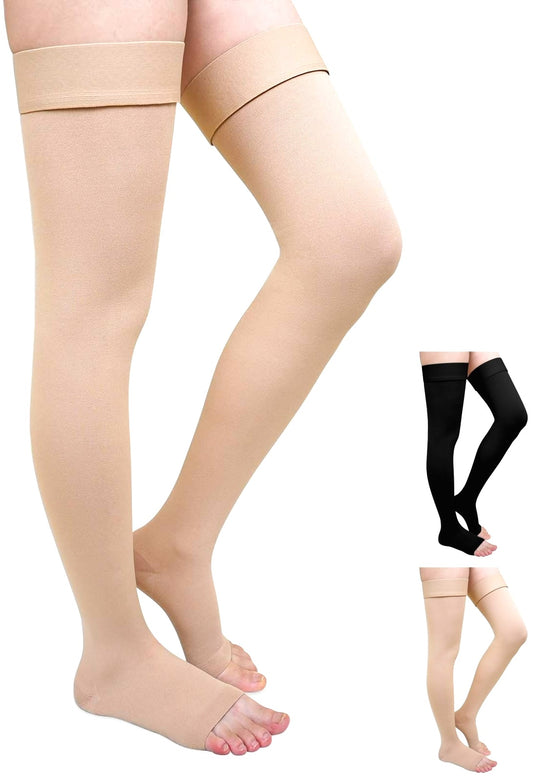 20-30 mmHg Compression Stockings for Women and Men, CaiDieNu Thigh High Compression Stockings, Open Toe Compression Socks for Running Nursing Sports Veins (1 Pair)