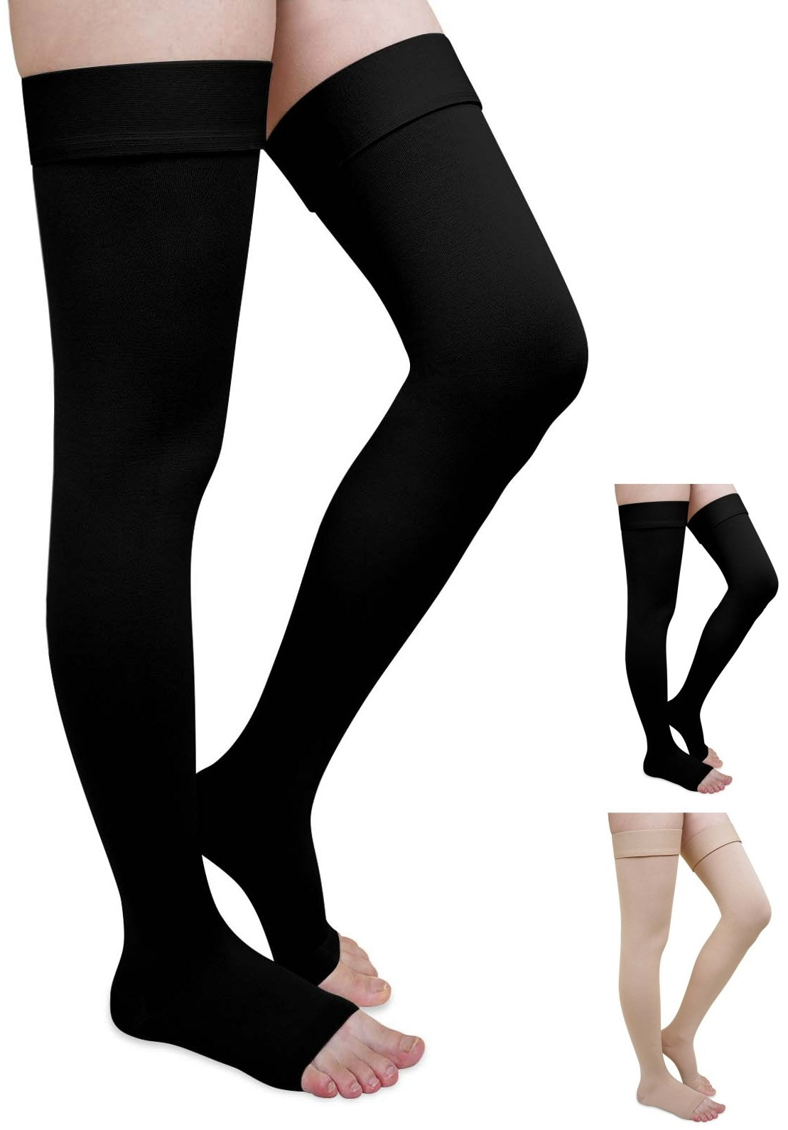 20-30 mmHg Compression Stockings for Women and Men, CaiDieNu Thigh High Compression Stockings, Open Toe Compression Socks for Running Nursing Sports Veins (1 Pair)