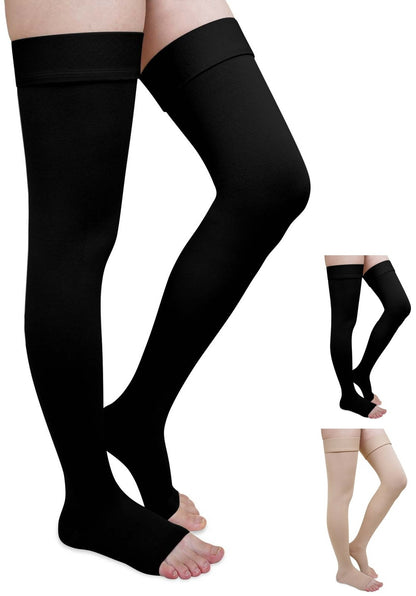 20-30 mmHg Compression Stockings for Women and Men, CaiDieNu Thigh High Compression Stockings, Open Toe Compression Socks for Running Nursing Sports Veins (1 Pair)