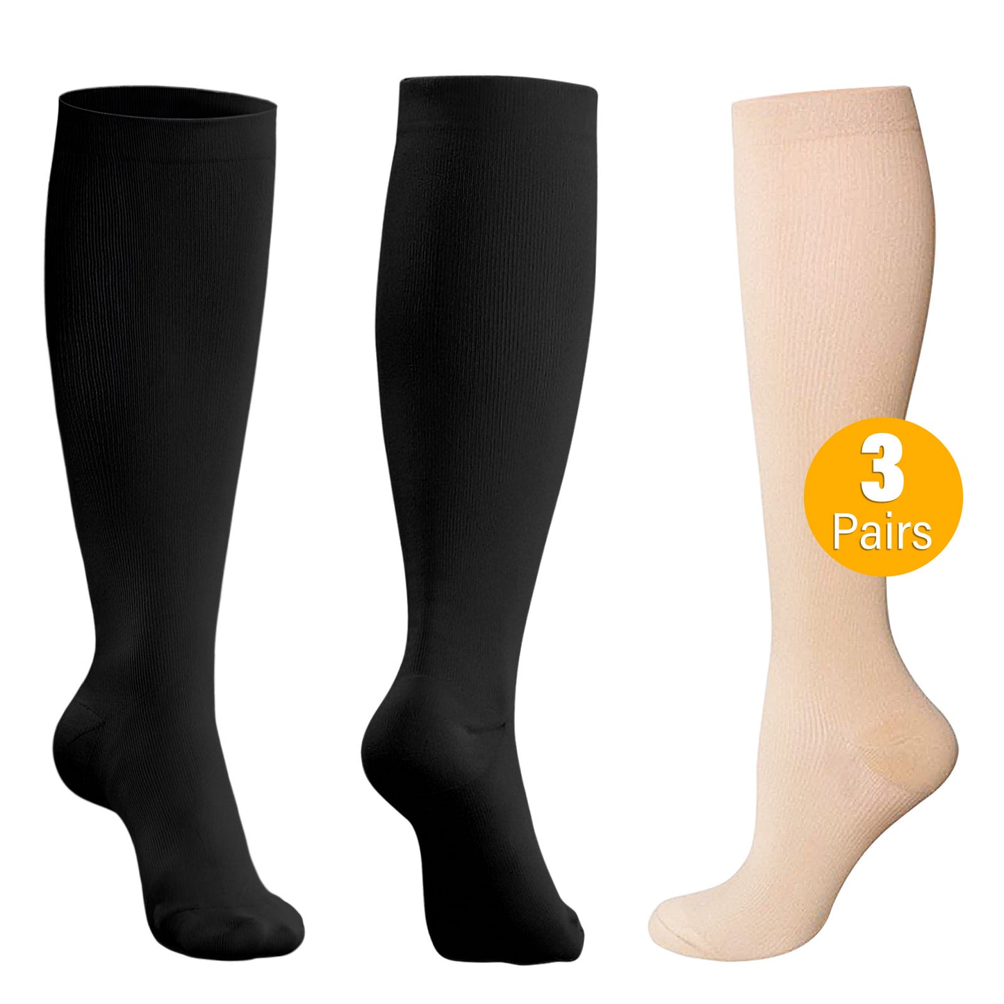 Compression Socks for Women and Men, CaiDieNu Womens Compression Socks 20-30 mmHg, 3 Pairs Knee High Compression Socks for Running, Nurse, Pregnancy and Travel