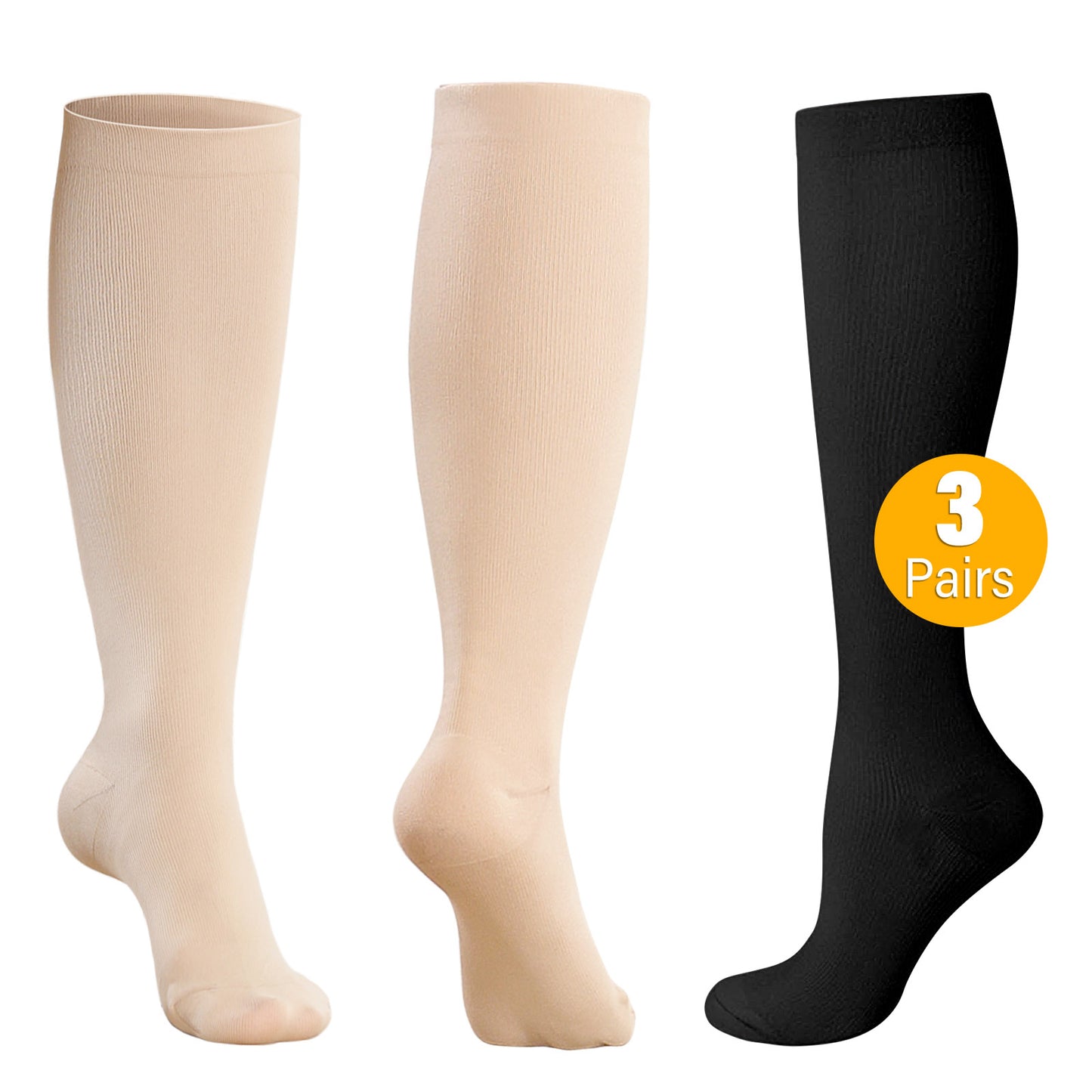 Compression Socks for Women and Men, CaiDieNu Womens Compression Socks 20-30 mmHg, 3 Pairs Knee High Compression Socks for Running, Nurse, Pregnancy and Travel