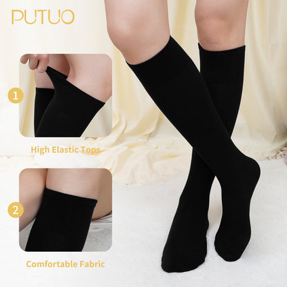 Womens Knee High Socks, CaiDieNu Casual Knee Thigh High Stockings, 4 Pairs | Black
