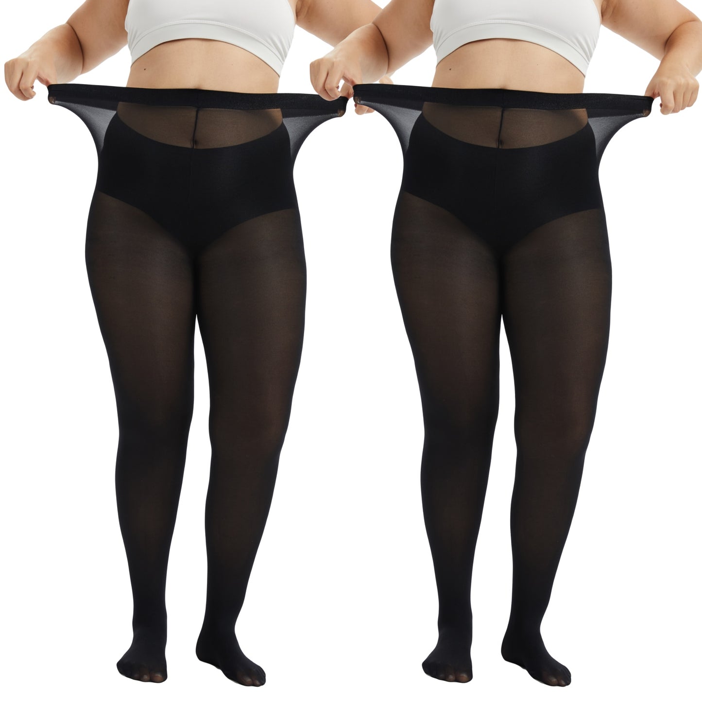 Plus Size Tights for Women, CaiDieNu Womens Tights, 80D Semi Opaque High Waist Pantyhose, Control Top Plus Size Tights, 2 Pairs