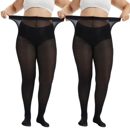 Plus Size Tights for Women, CaiDieNu Womens Tights, 80D Semi Opaque High Waist Pantyhose, Control Top Plus Size Tights, 2 Pairs