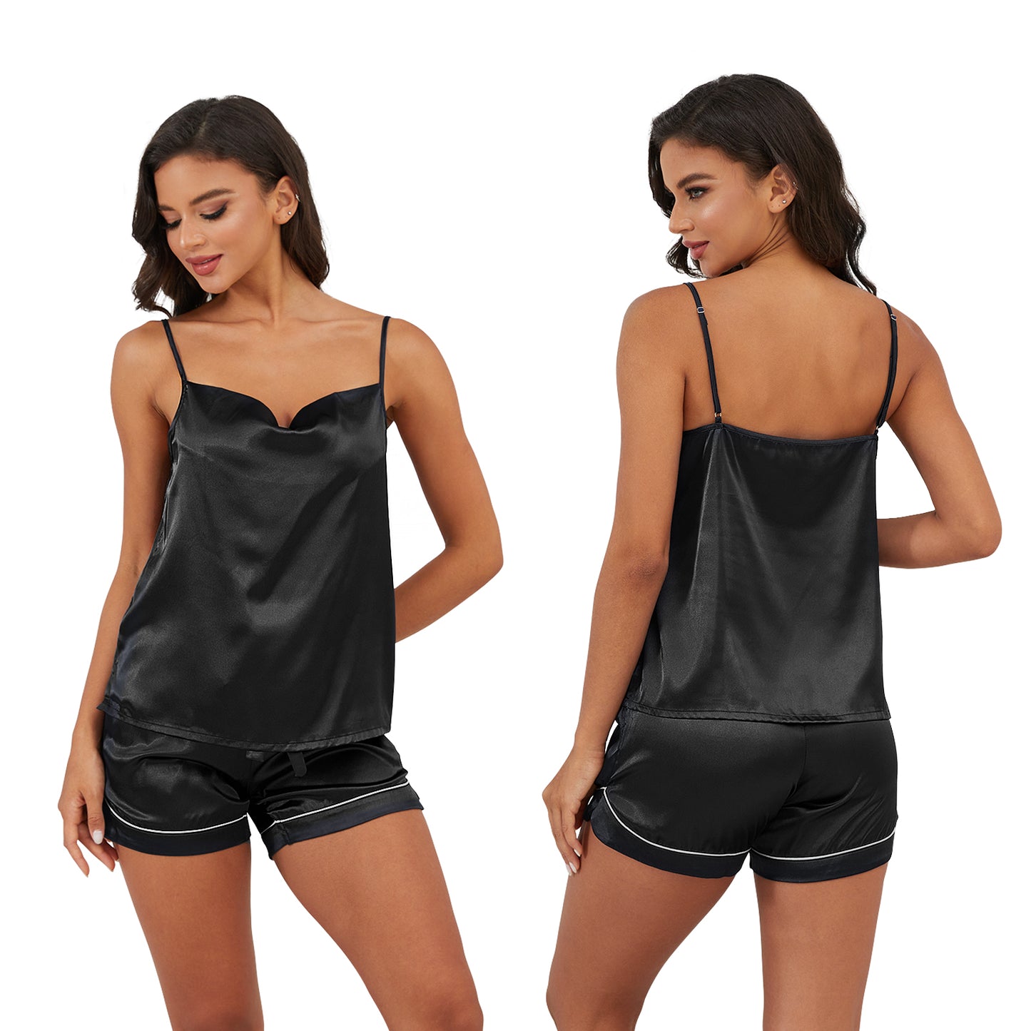 Womens Pajamas Sets, CaiDieNu 2 Piece Sexy Silk Pjs Cami Shorts Set Satin Pajama Set for Women