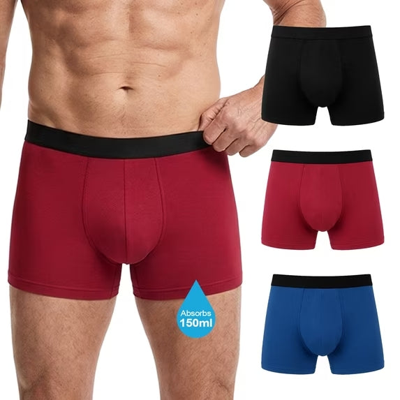 Mens Incontinence Underwear, CaiDieNu 3 Pack Washable Reusable Cotton Leak Proof Boxer Briefs, 150ml Absorbency Incontinence Underwear for Men