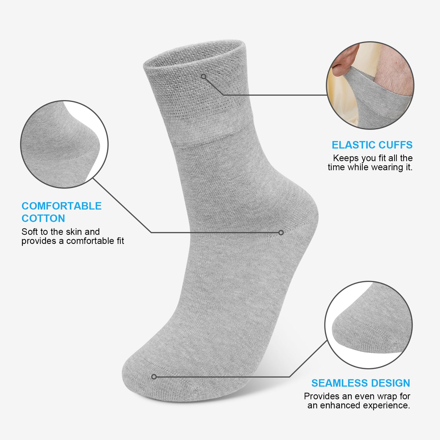 Mens Dress Socks - 5 Pairs Mens Socks, CaiDieNu Breathable Crew Socks Non Binding Cotton Socks for Work Business Leisure Home