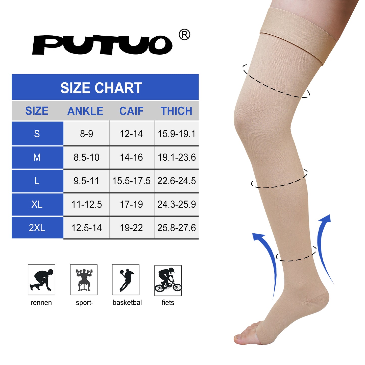 20-30 mmHg Compression Stockings for Women and Men, CaiDieNu Thigh High Compression Stockings, Open Toe Compression Socks for Running Nursing Sports Veins (1 Pair)