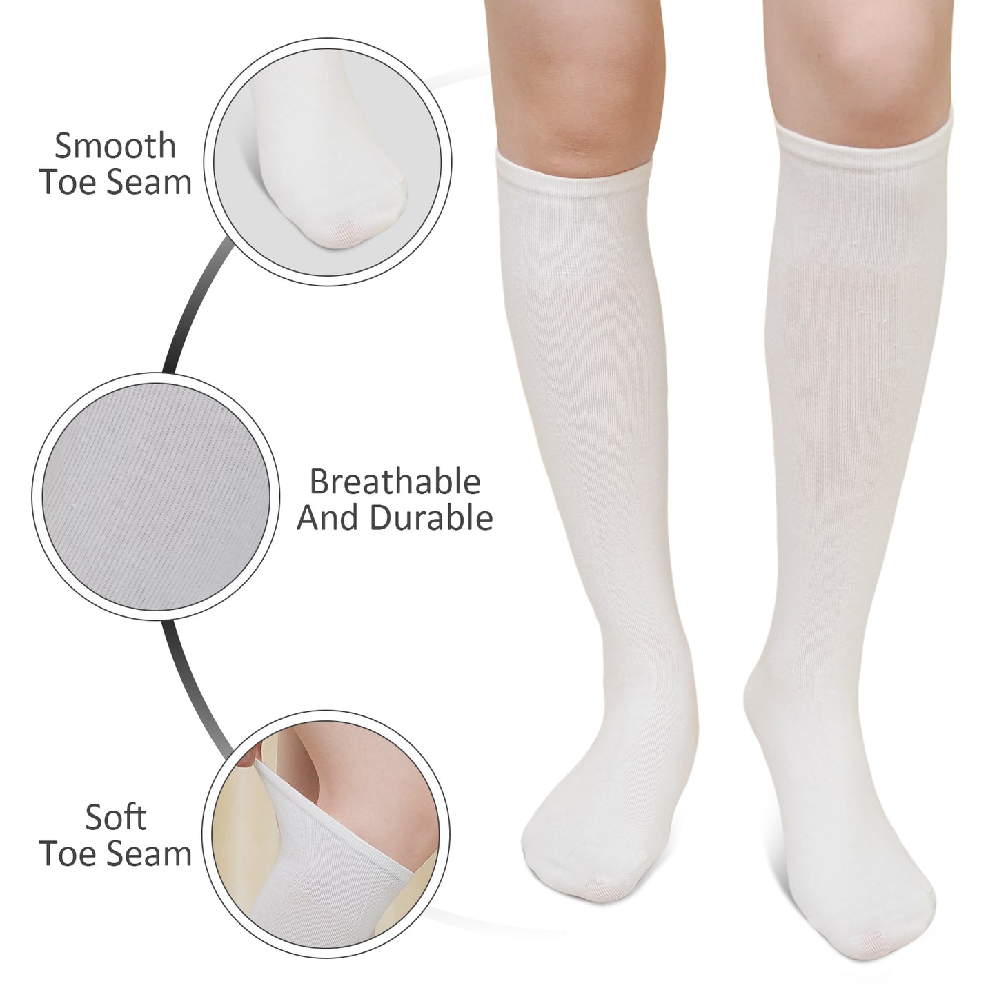 Womens Knee High Socks, CaiDieNu Casual Knee Thigh High Stockings, 4 Pairs | Black