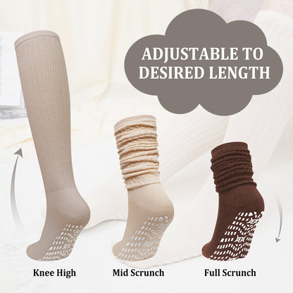 Slouch Socks with Grip, CaiDieNu 3 Pairs Pilate Socks, Non Slip Socks - Cotton Scrunch Grip Socks Pilates for Yoga Barre Workout & Fitness