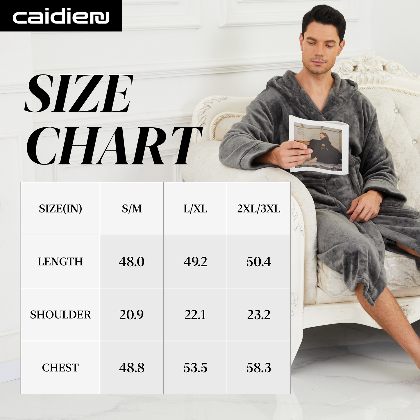 Men Robes, CaiDieNu Bathrobe for Men with Hood & Pockets, Soft Plush Bathrobe Winter Warm Sleepwear Spa Robe