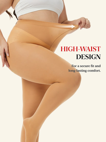 Plus Size Tights for Women, CaiDieNu Womens Tights, 80D Semi Opaque High Waist Pantyhose, Control Top Plus Size Tights, 2 Pairs