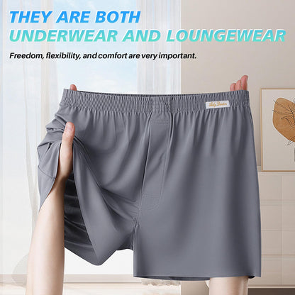 Mens Silk Underwear, CaiDieNu Mens Boxers, Seamless Cooling Comfortable Silky Loose Fit Boxers for Men, 3 Pack