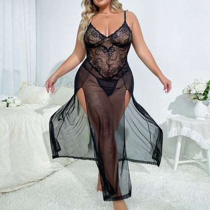 Lingerie for Women Legand Plus Size Lace Babydoll Sexy Lace Chemsie - Black