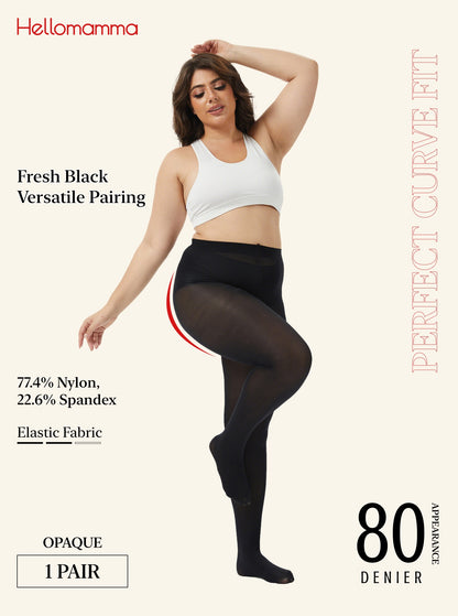 Plus Size Tights for Women, CaiDieNu Womens Tights, 80D Semi Opaque High Waist Pantyhose, Control Top Plus Size Tights, 2 Pairs