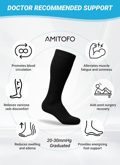 AMITOFO Plus Size Compression Socks: Wide Calf Compression Stockings for Men Women - Extra Large 20-30 mmHg Compression Hose Support for Running Travel Nurses Pregnancy 3 Pairs