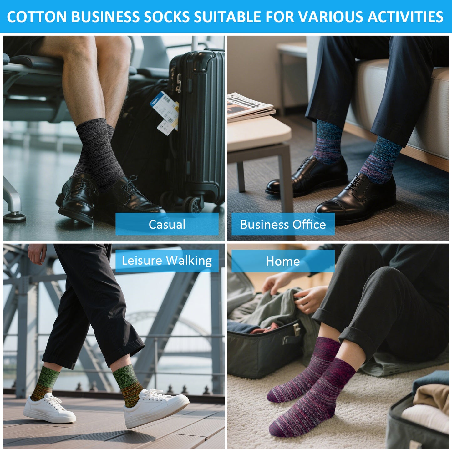 Mens Dress Socks - 5 Pairs Mens Socks, CaiDieNu Breathable Crew Socks Non Binding Cotton Socks for Work Business Leisure Home