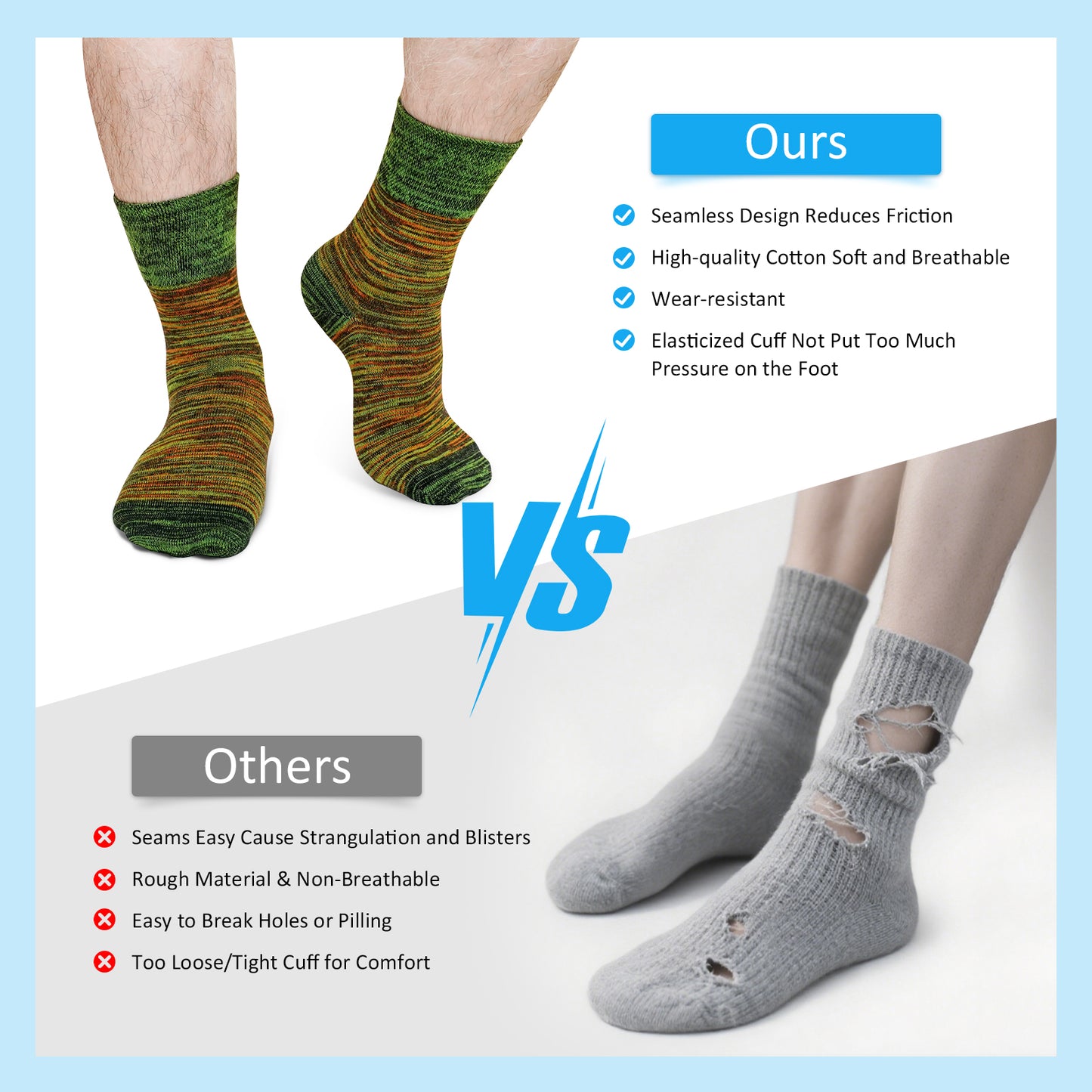 Mens Dress Socks - 5 Pairs Mens Socks, CaiDieNu Breathable Crew Socks Non Binding Cotton Socks for Work Business Leisure Home