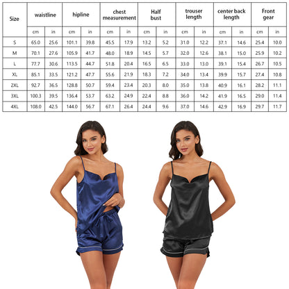 Womens Pajamas Sets, CaiDieNu 2 Piece Sexy Silk Pjs Cami Shorts Set Satin Pajama Set for Women