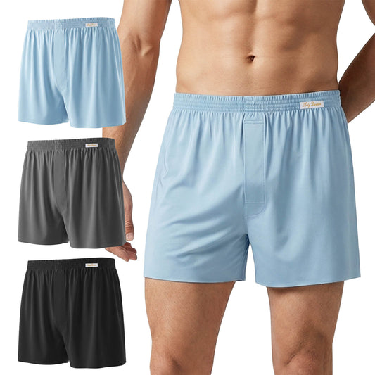 Mens Silk Underwear, CaiDieNu Mens Boxers, Seamless Cooling Comfortable Silky Loose Fit Boxers for Men, 3 Pack