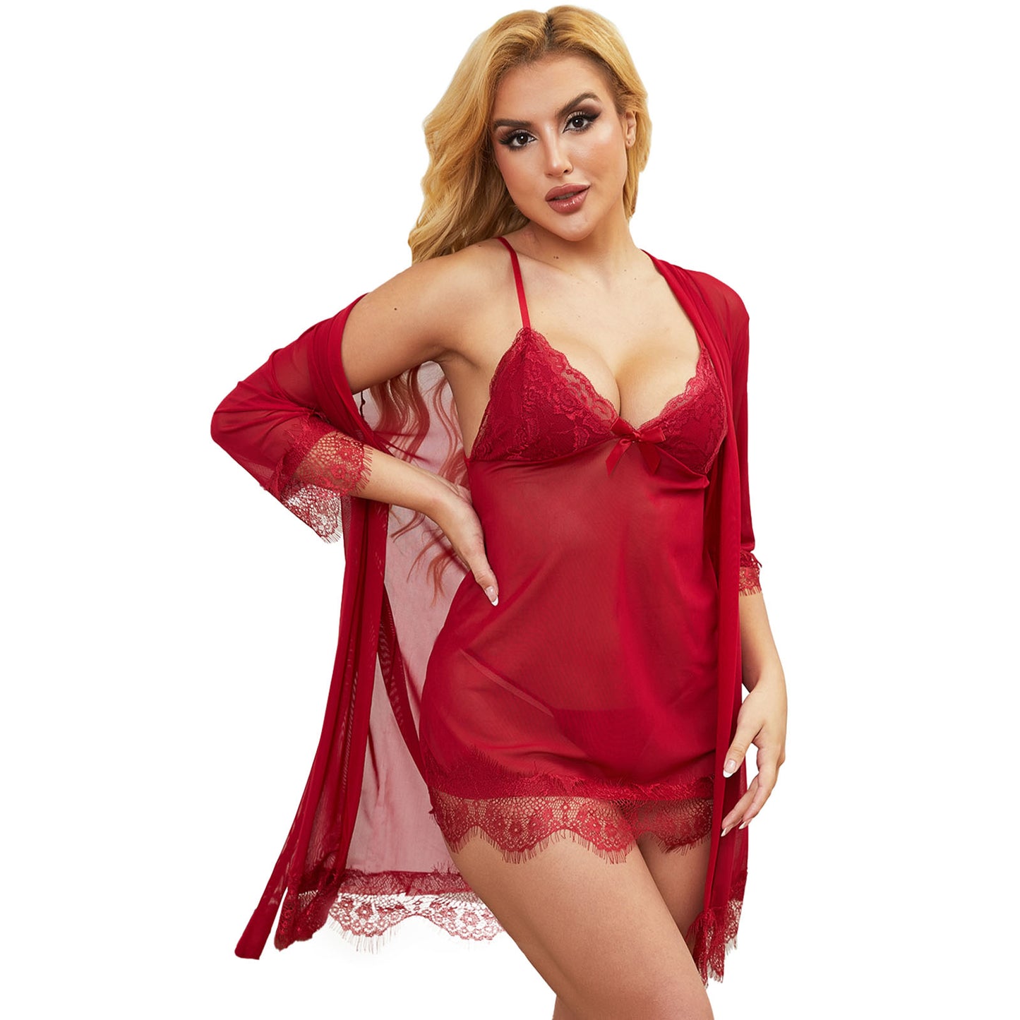 Sexy Lingerie, CaiDieNu 3 Piece Lace Lingerie Robe Set, Lingerie for Women Sleepwear V-Neck Lingerie